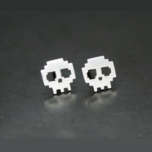 8-bit skulls 925 silver earrings