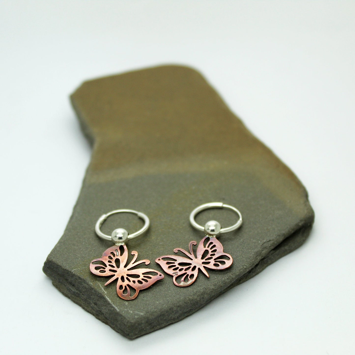 925 silver and aged copper butterfly earrings