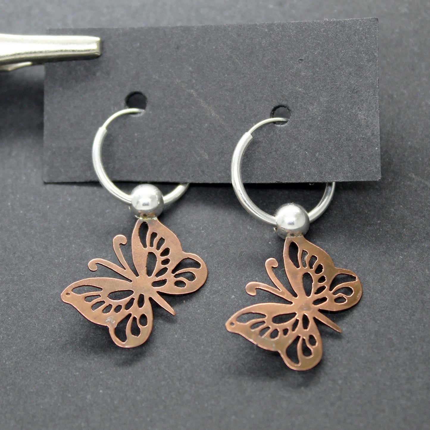 925 silver and aged copper butterfly earrings