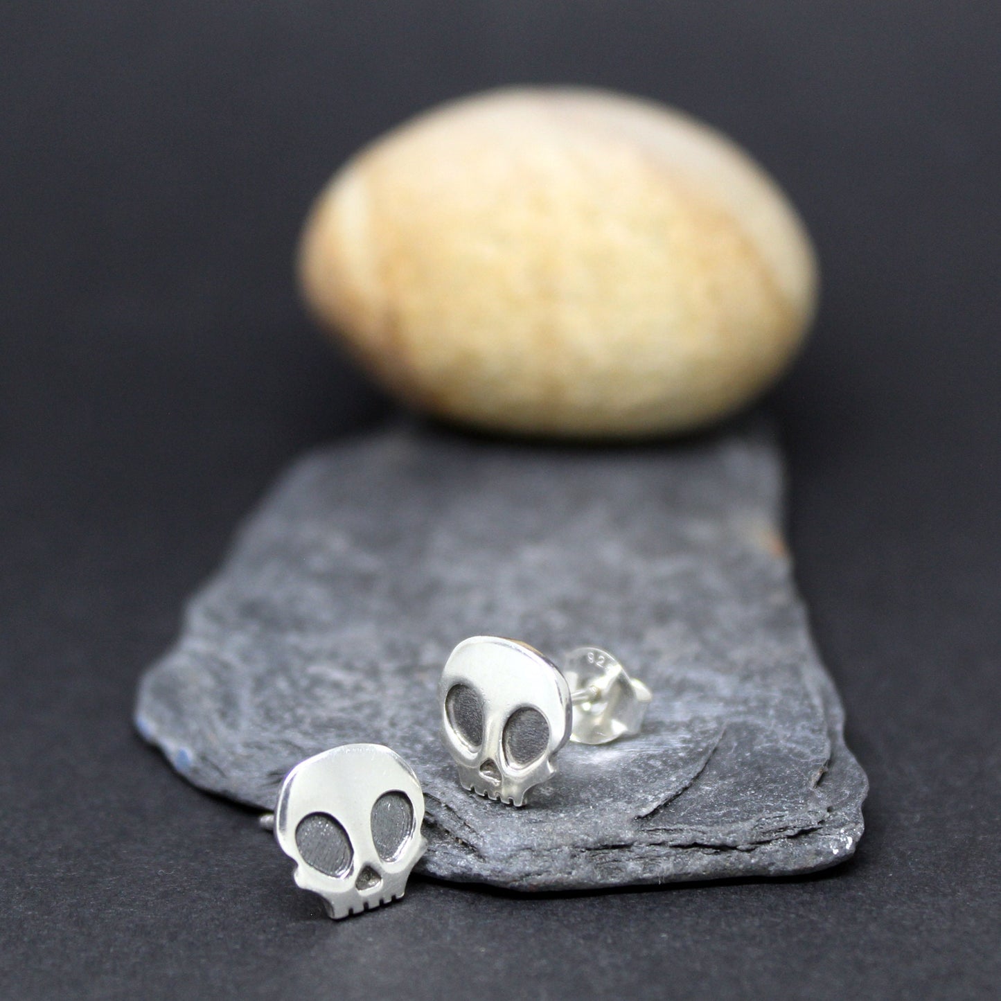 925 silver skull earrings with patina