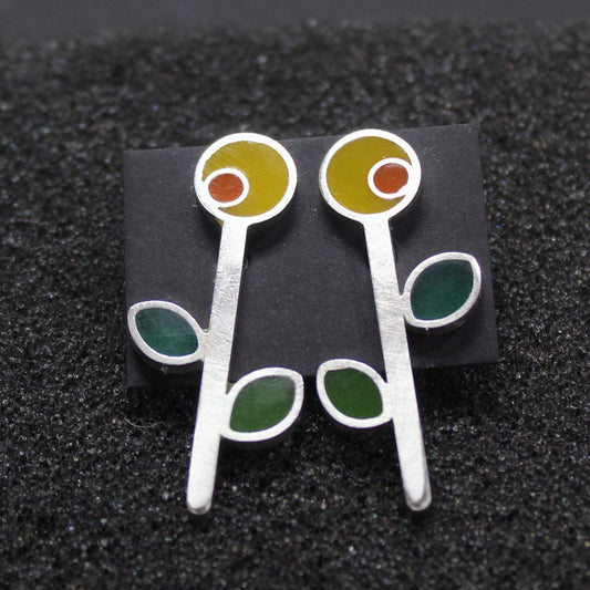 Colored sunflowers earrings in 925 silver