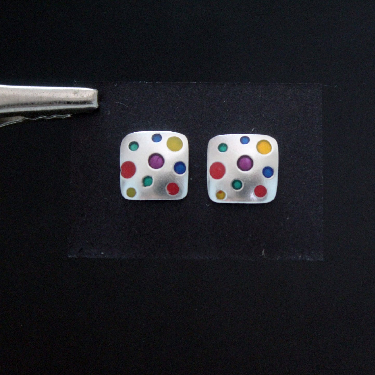 Square earrings with colors in 925 silver