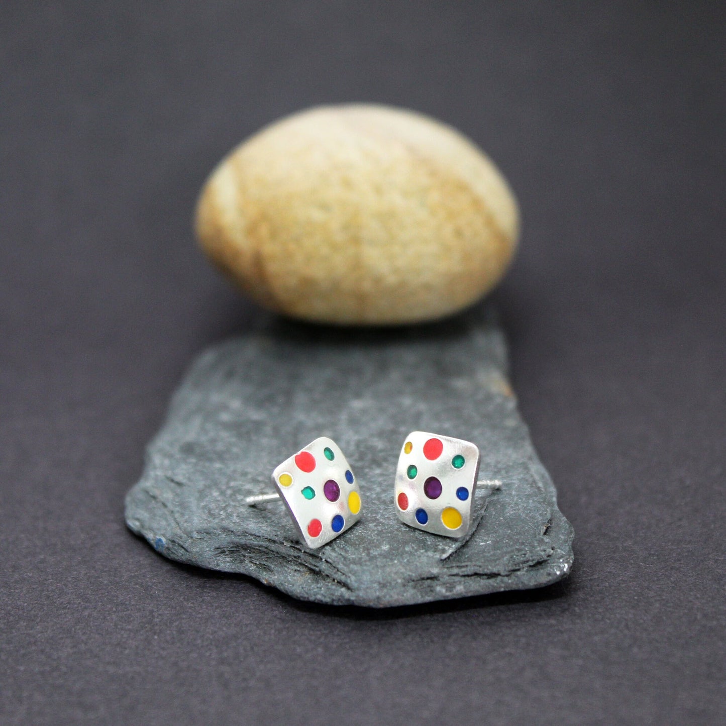 Square earrings with colors in 925 silver