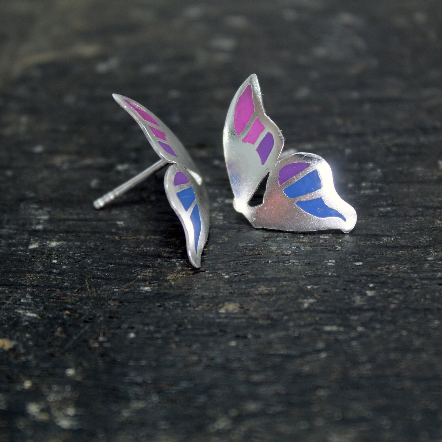 Purple and blue butterfly earrings in 925 silver