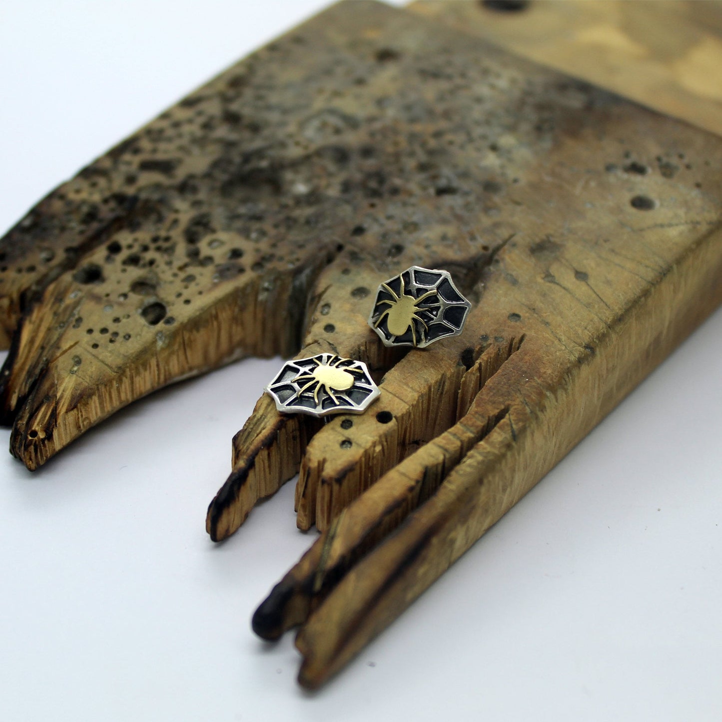 Cobwebs with spider earrings in 925 silver and brass