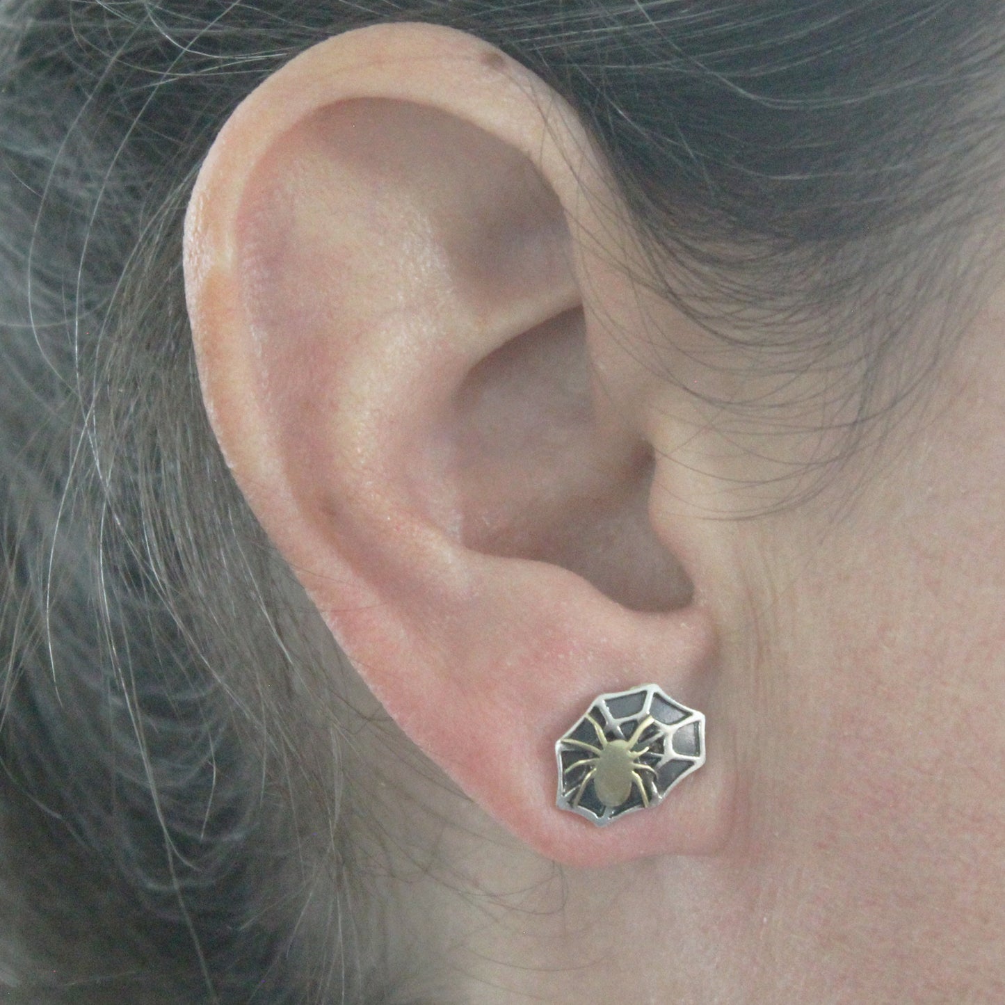 Cobwebs with spider earrings in 925 silver and brass
